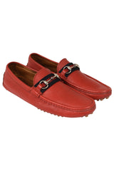 Gucci Damo Horsebit Driving Red Leather Loafers