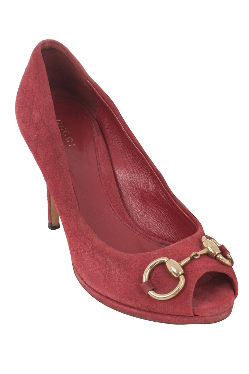 Gucci Fuchsia Micro Guccissima Suede Hrosebit Peeptoes