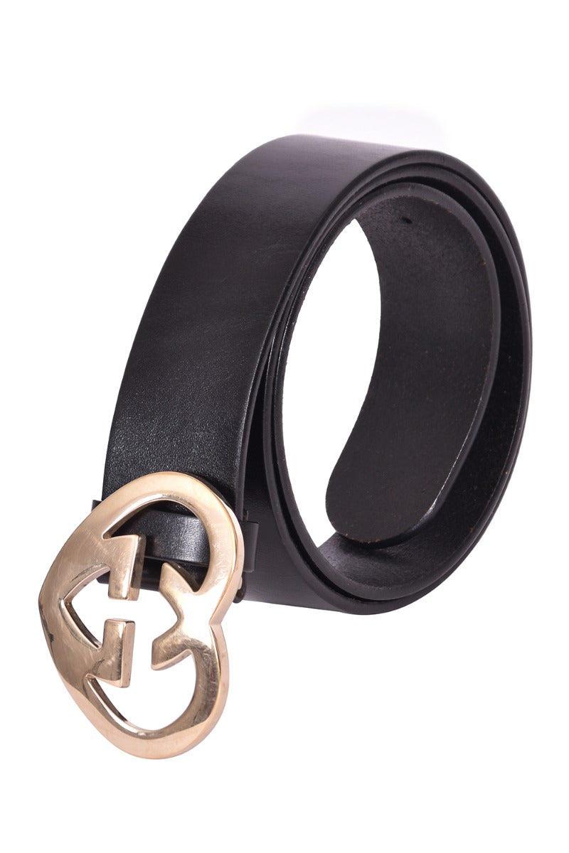 Gucci Gg Interlocking Heart Buckle Leather Belt