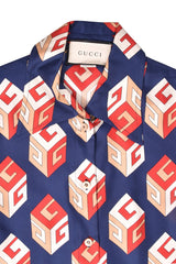 Gucci Gg Monogram Printed Blue Shirt