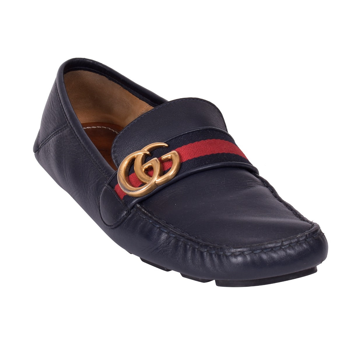 Gucci Leather Driver With Web Loafers