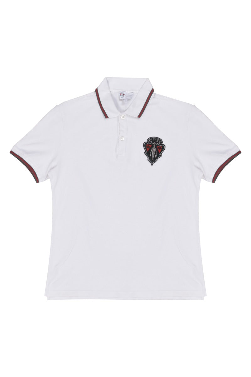 Gucci Men'S Slim Fit Hysteria Crest Web Trim White Polo T-Shirt