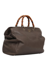 Gucci Pebbled Leather Bamboo Large Shopper Bag
