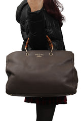 Gucci Pebbled Leather Bamboo Large Shopper Bag