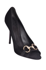 Gucci Satin Crystal Horsebitpeeptoe Pumps