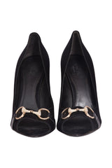 Gucci Satin Crystal Horsebitpeeptoe Pumps