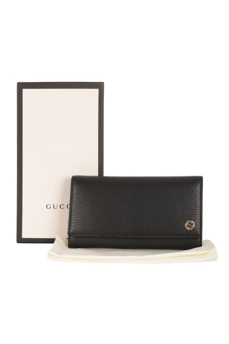Gucci Pebbled Long Gg Flap Wallet