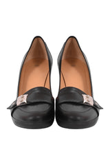 Hermes Black Leather Block Heels