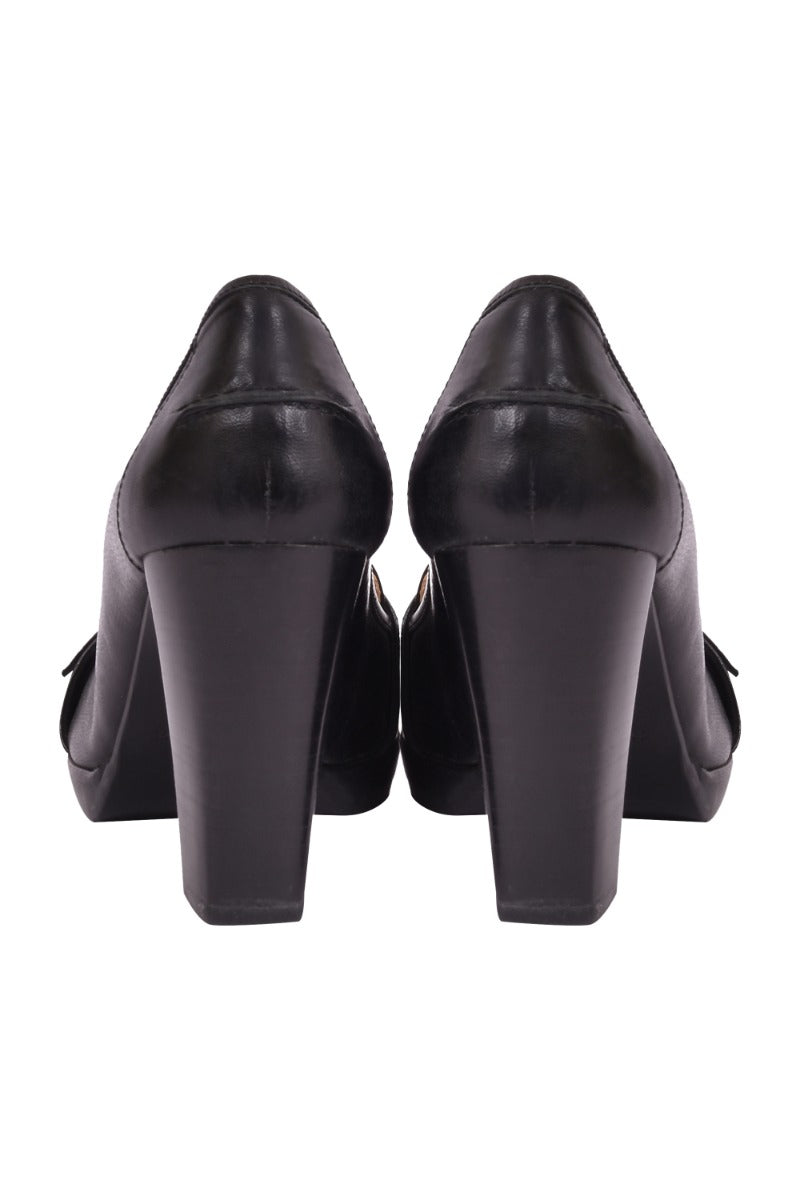 Hermes Black Leather Block Heels