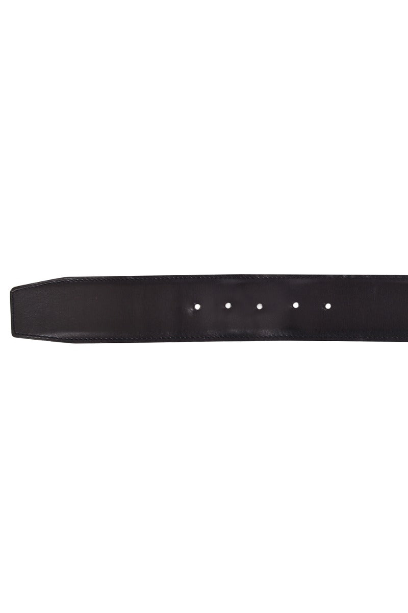 Hermes H Golden Buckle Reversibile Black Leather Belt