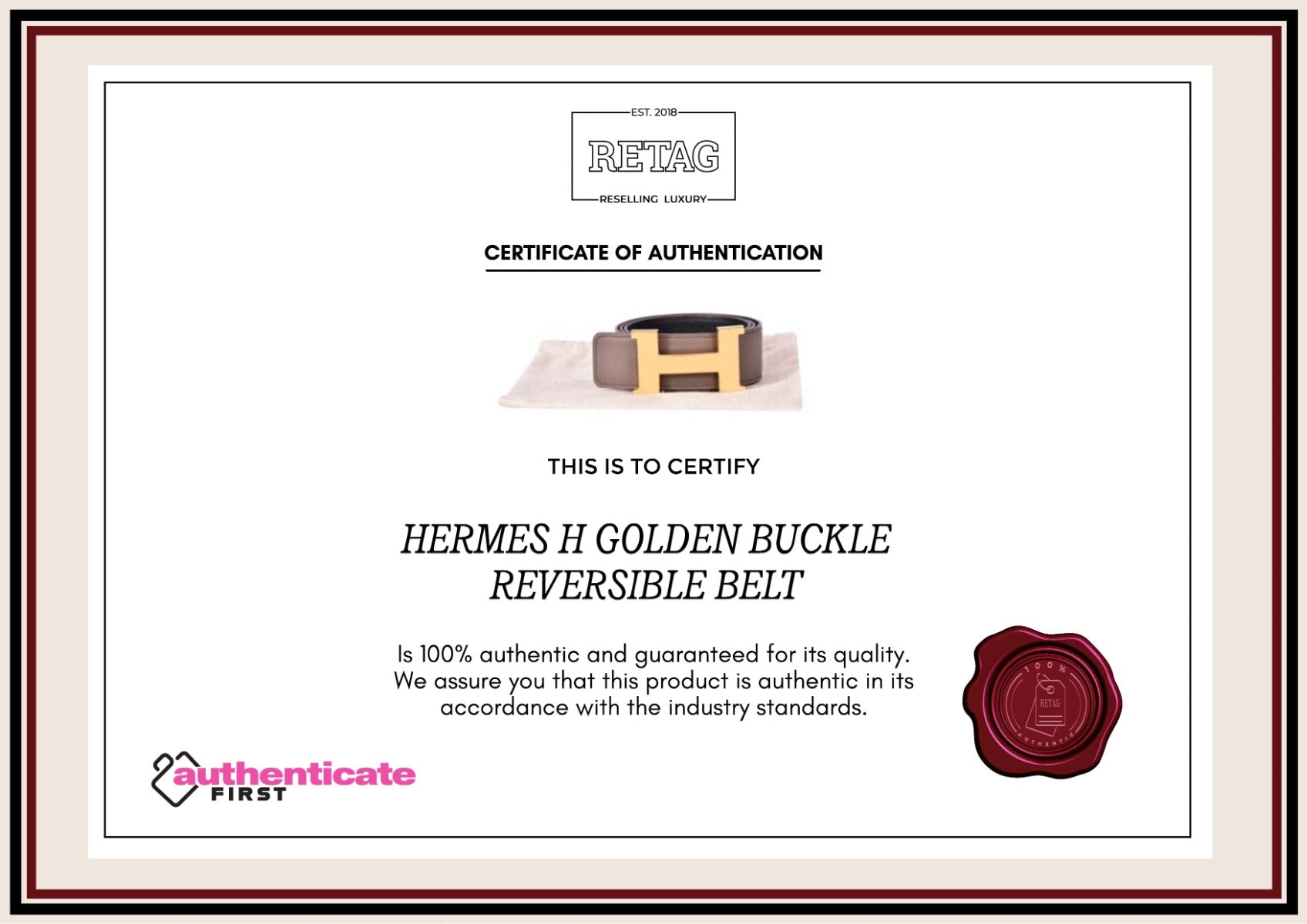 Hermes H Golden Buckle Reversible Belt