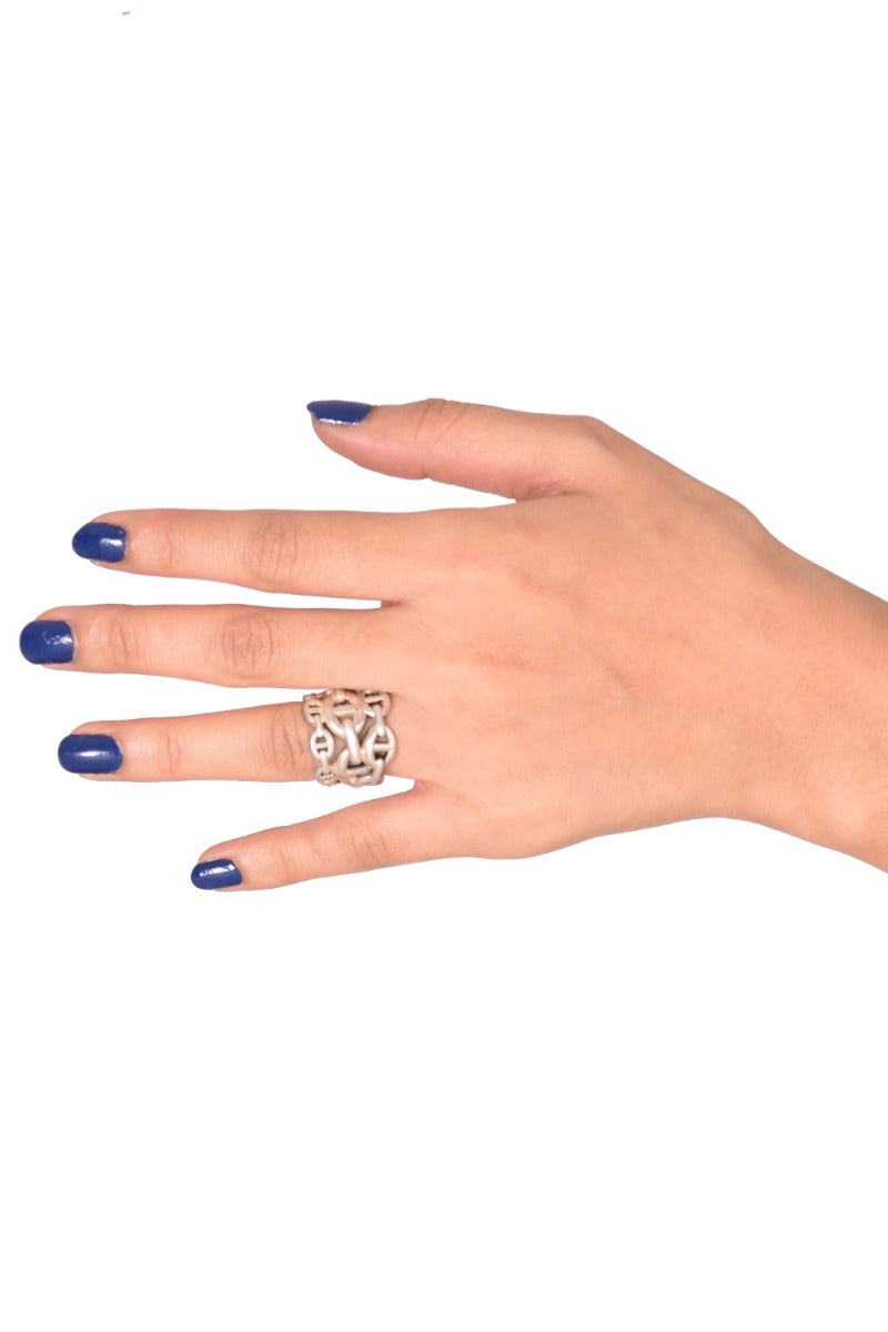 Hermes Sterling Silver Chaine Dâ€™ancre Enchainee Ring
