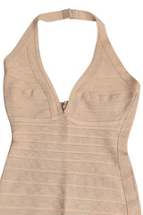 Herve Leger Halter Neck Beige Dress
