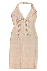 Herve Leger Halter Neck Beige Dress