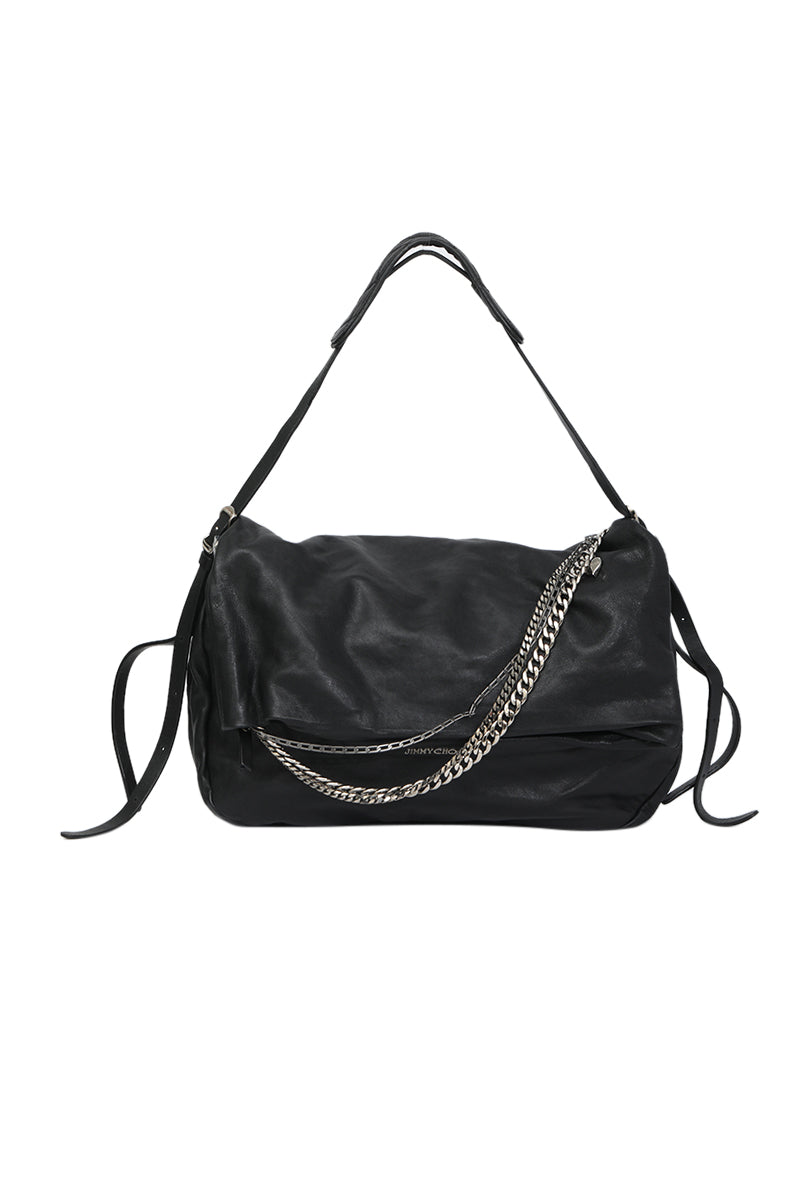 Jimmy Choo Black Leather Biker Chain Shoulder Bag