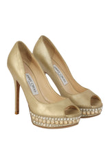 Jimmy Choo Golden Peep Toe Pumps