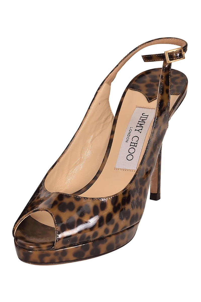 Jimmy Choo Leopard Print Patent Leather Peeptoes