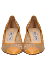 Jimmy Choo Yellow Lace Pointed Toe Heels