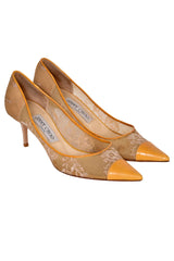 Jimmy Choo Yellow Lace Pointed Toe Heels