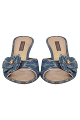 Louis Vuitton Blue Monogram Denim Flower Detail Sandals