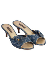 Louis Vuitton Blue Monogram Denim Flower Detail Sandals
