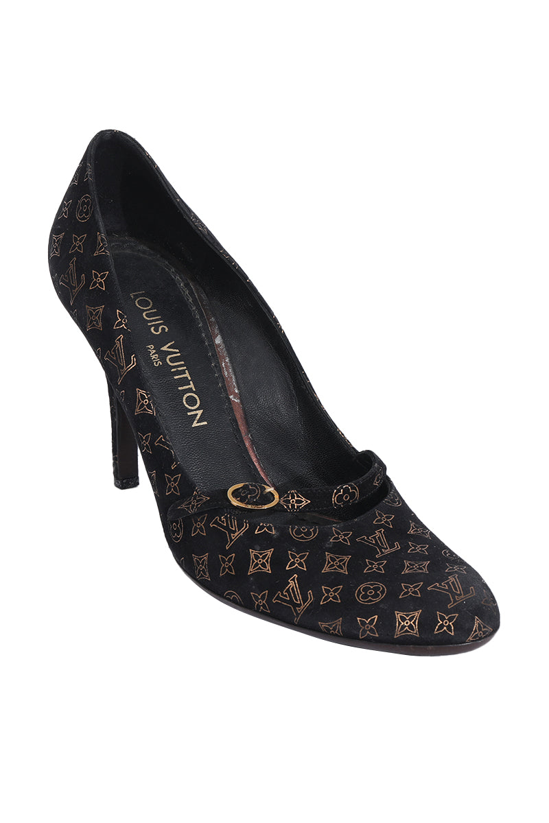 Louis Vuitton Lv Monogram Logo Suede Mary Jane Vintage Pumps