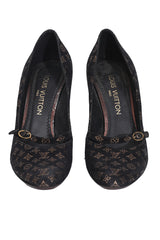 Louis Vuitton Lv Monogram Logo Suede Mary Jane Vintage Pumps
