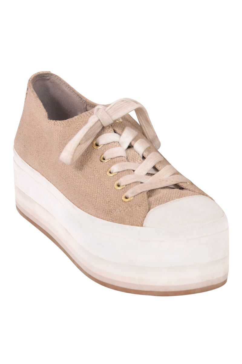 Michael Kors Canvas Lace Up Beige Platform Sneakers