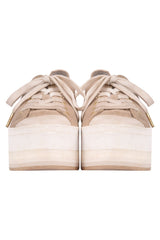 Michael Kors Canvas Lace Up Beige Platform Sneakers