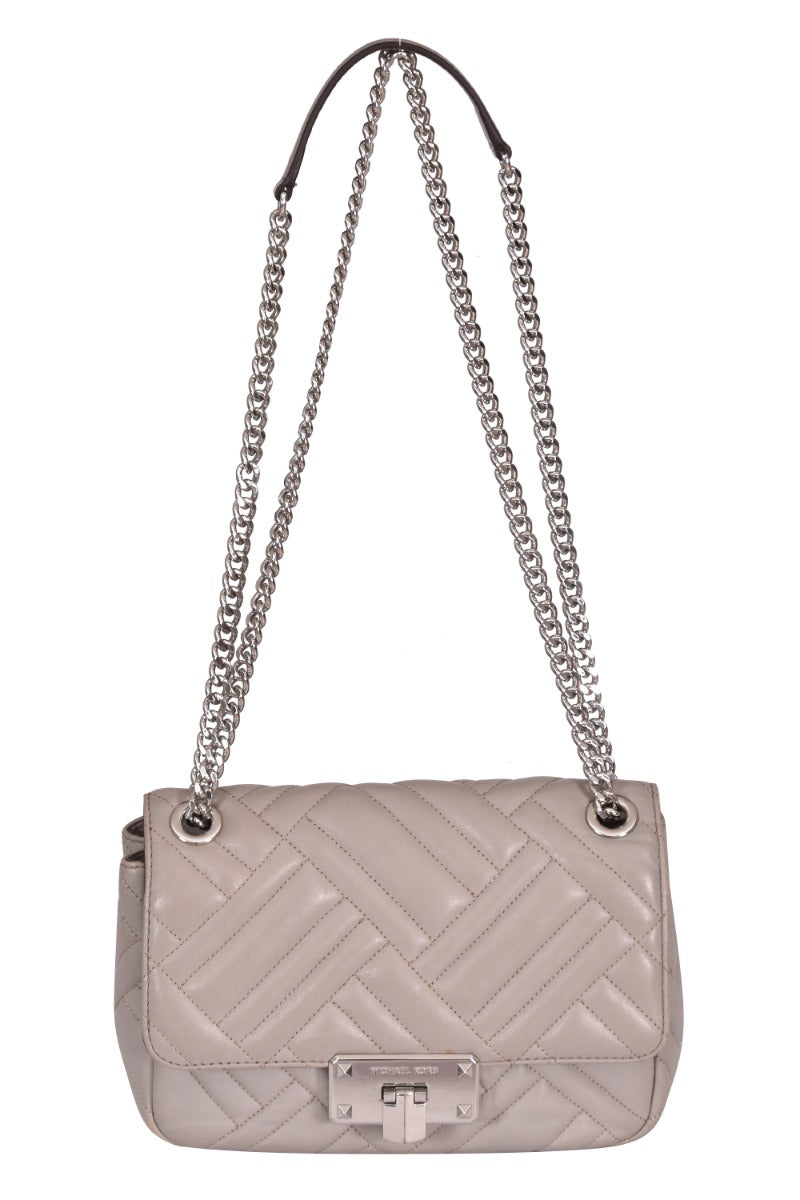 Michael Kors Peyton Pearl Gray Quilted Shoulder Bag