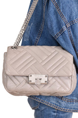 Michael Kors Peyton Pearl Gray Quilted Shoulder Bag