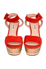 Miumiu Miu Miu Red Glitter Suede Peeptoes