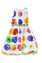Monnalisa Green White Flower Pattern Dress