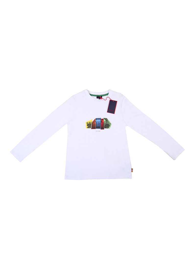 Paul Smith Junior White Car Print T-Shirt