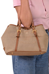Prada Bauletto Jacquard Brown Canvas Handbag