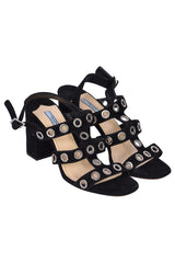 Prada Black Suede Grommet Block Heels
