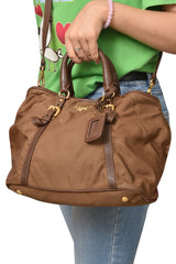 Prada Brown Nylon Bauletto Bag