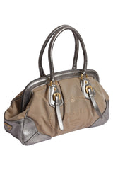 Prada Brown/Beige Canapa Logo Frame Handbag