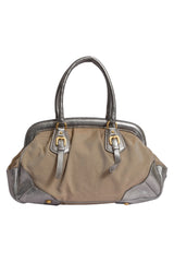 Prada Brown/Beige Canapa Logo Frame Handbag