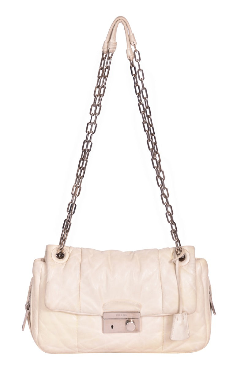 Prada Nappabomber Flap White Chain Shoulder Bag
