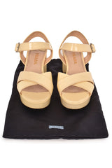 Prada Off- White Platform Ankle Wrap Sandals
