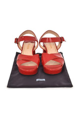 Prada Red Platform Ankle Wrap Sandals