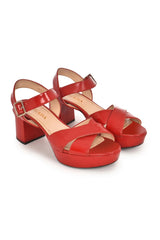 Prada Red Platform Ankle Wrap Sandals