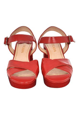 Prada Red Platform Ankle Wrap Sandals