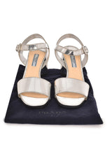 Prada Silver Platform Ankle Wrap Sandals