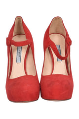 Prada Suede Mary Jane Platform Red Pumps