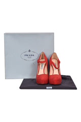 Prada Suede Mary Jane Platform Red Pumps