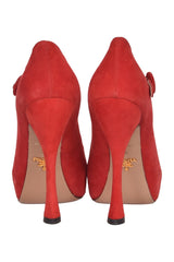 Prada Suede Mary Jane Platform Red Pumps