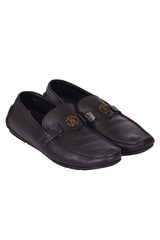 Roberto Cavali Black Monogram Buckle Loafers