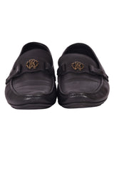 Roberto Cavali Black Monogram Buckle Loafers